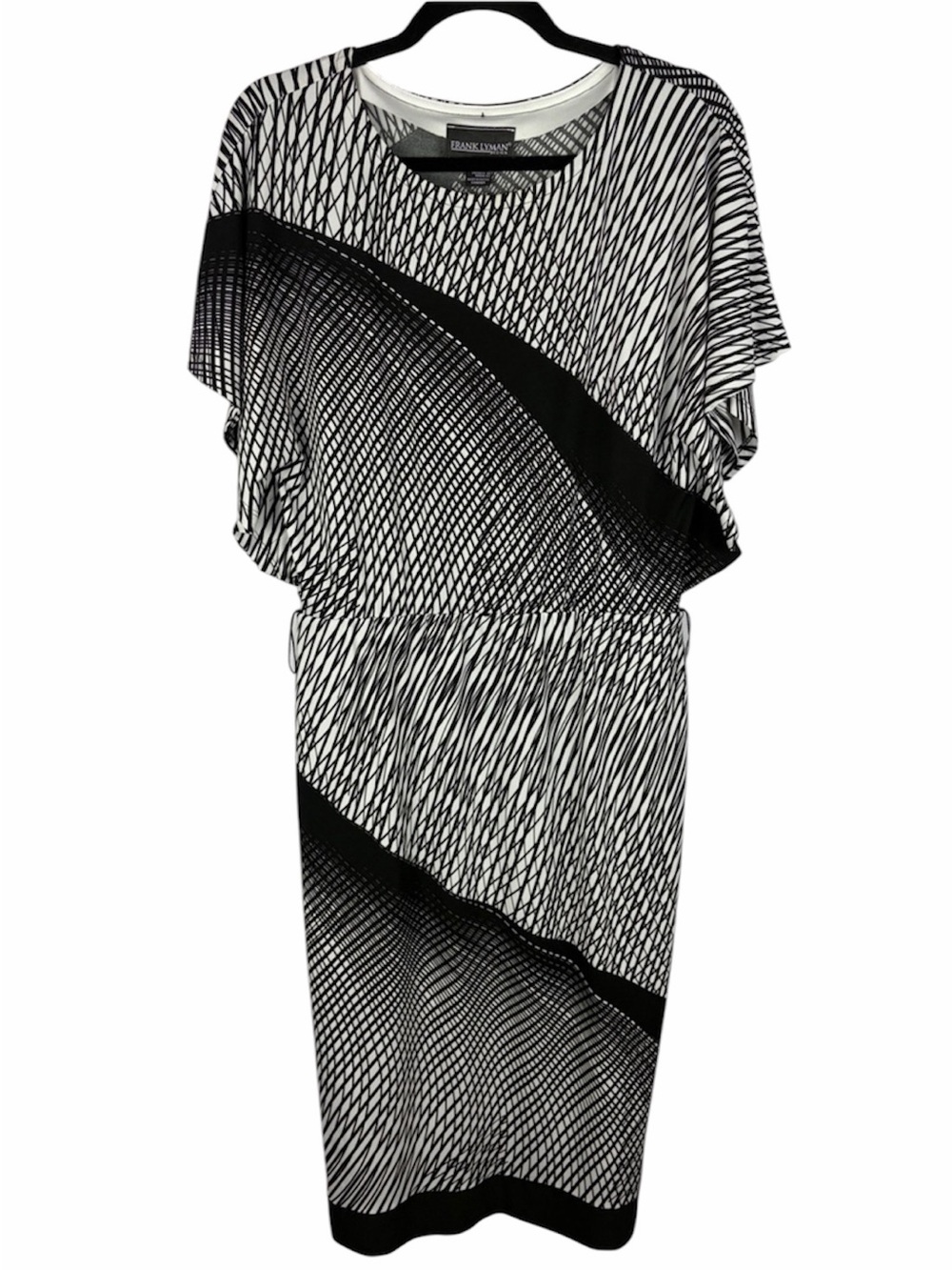 Frank Lyman Size 10 Black White Geometric Dolman Midi Dress Made Canada